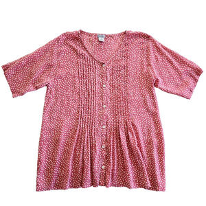 Just Jill Blouse Womens S Pink Smocked Pintuck Relaxed Cottagecore Casual Twee